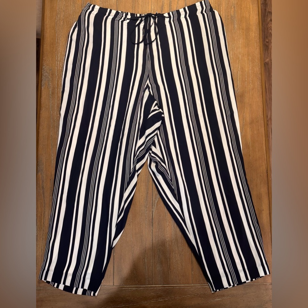 Lane Bryant Navy and White Striped Pants